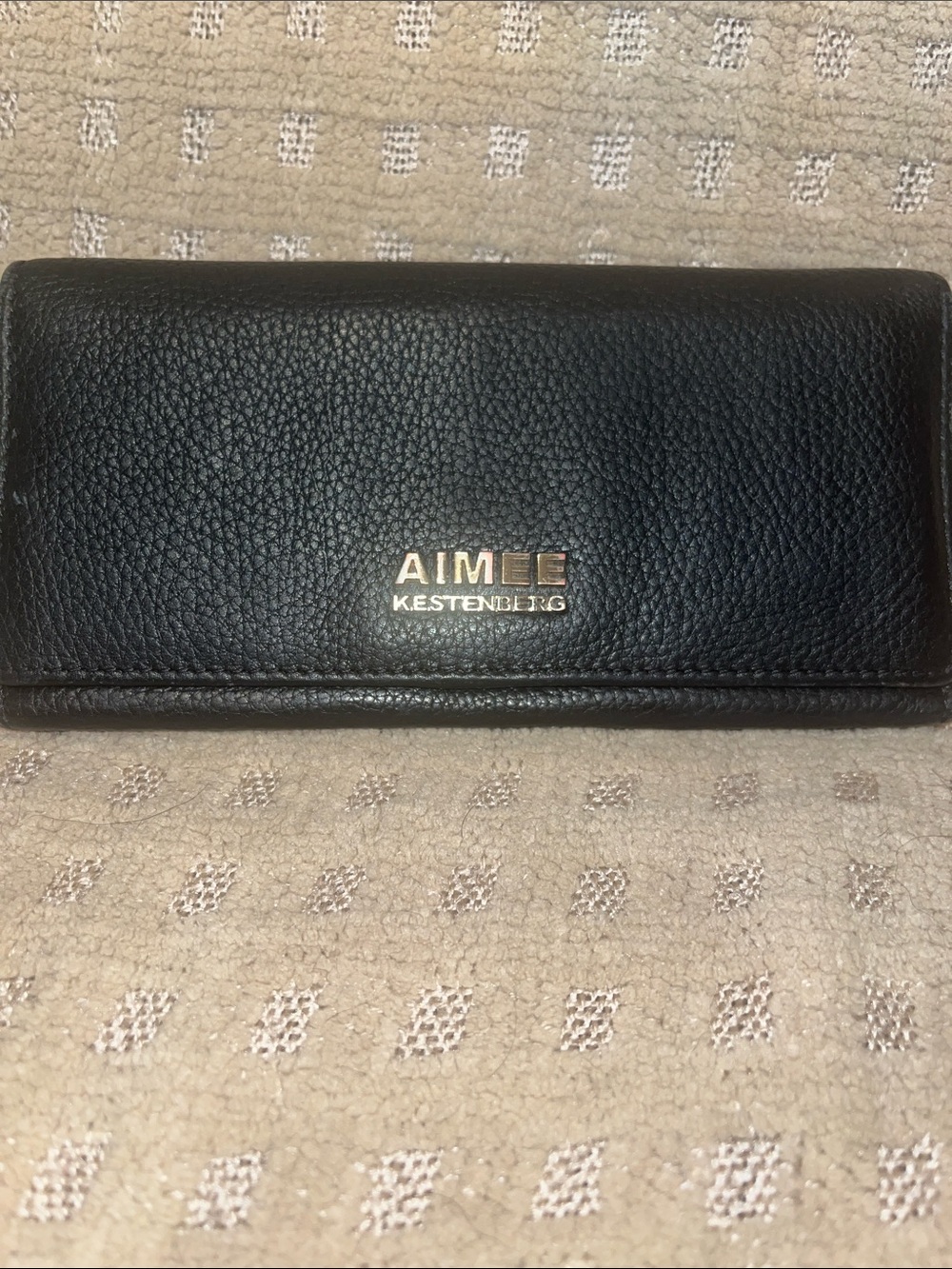 Aimee Kestenberg Black Leather Zip Wallet with Gold Logo